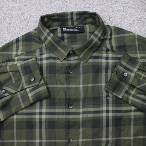 Under Armour Shirt Mens Large Green UA Tradesman Flannel 2.0 Fitted L/S Button - Picture 1 of 14